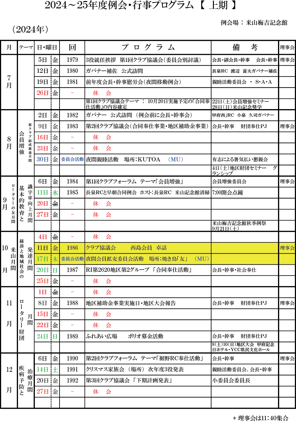 2024～25年度 年間プログラム上期
