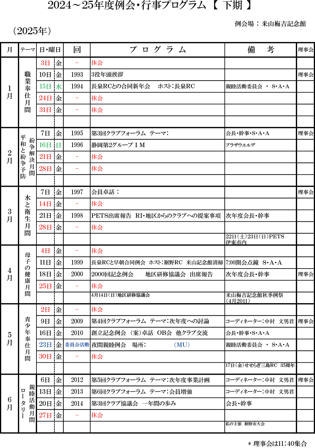 2024～25年度 年間プログラム下期