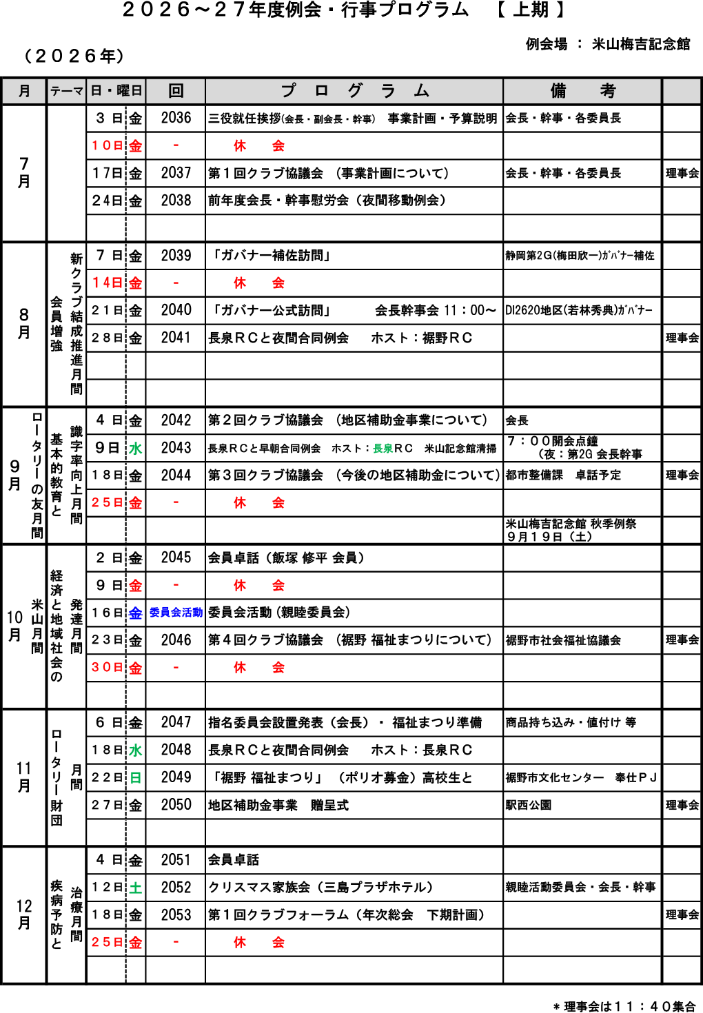2026～27年度 年間プログラム上期